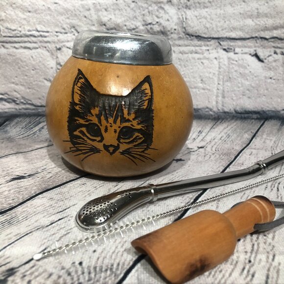 Yerba Mate Gourd Straw Stainless Cup KIT ARTISAN HANDMADE - Picture 2 of 2